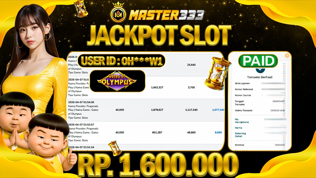 JACKPOT Rp 1.600.000 JUTA DIMASTER333 LANGSUNG DI BAYAR LUNAS